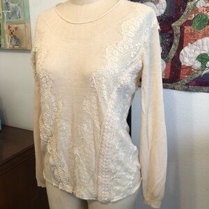 Anthropologie Angel Of The North Ivory Eyelash Lace Sweater Size L